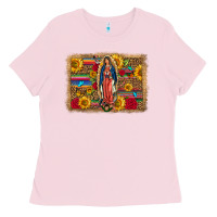 Bubblegum Pink Our Lady Of Guadalupe Glitter Leopard Flowers Ladies Tee - FaDigitalArtStudio