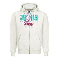 Oatmeal Heather jesus saves Zipper Hoodie - JahusDesignShop