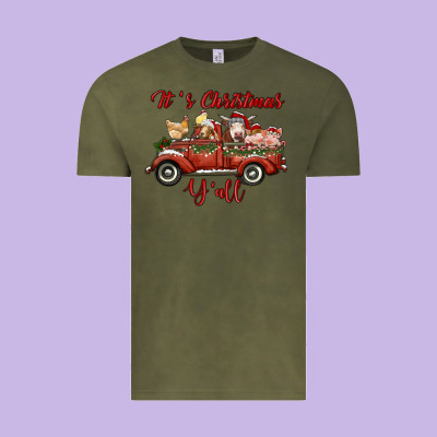It's Christmas Y'all Truck With Farm Animals Vintage Tee Designed By Ranaportraitstore