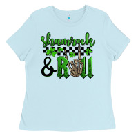 Baby Blue St. Patrick's Day Shamrock and roll Ladies Tee - OliviaCreatesArt