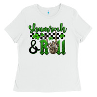 White St. Patrick's Day Shamrock and roll Ladies Tee - OliviaCreatesArt