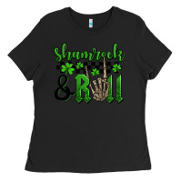 Black St. Patrick's Day Shamrock and roll Ladies Tee - OliviaCreatesArt
