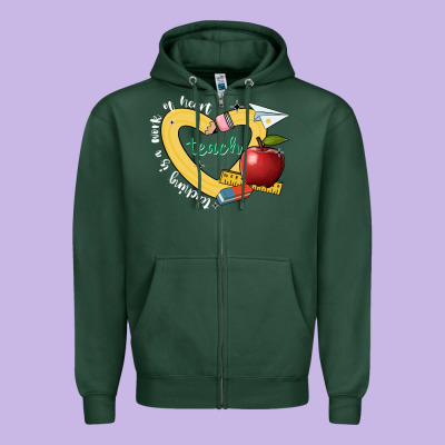 Teaching Is A Work Of Heart Zipper Hoodie Designed By Jahusdesignshop