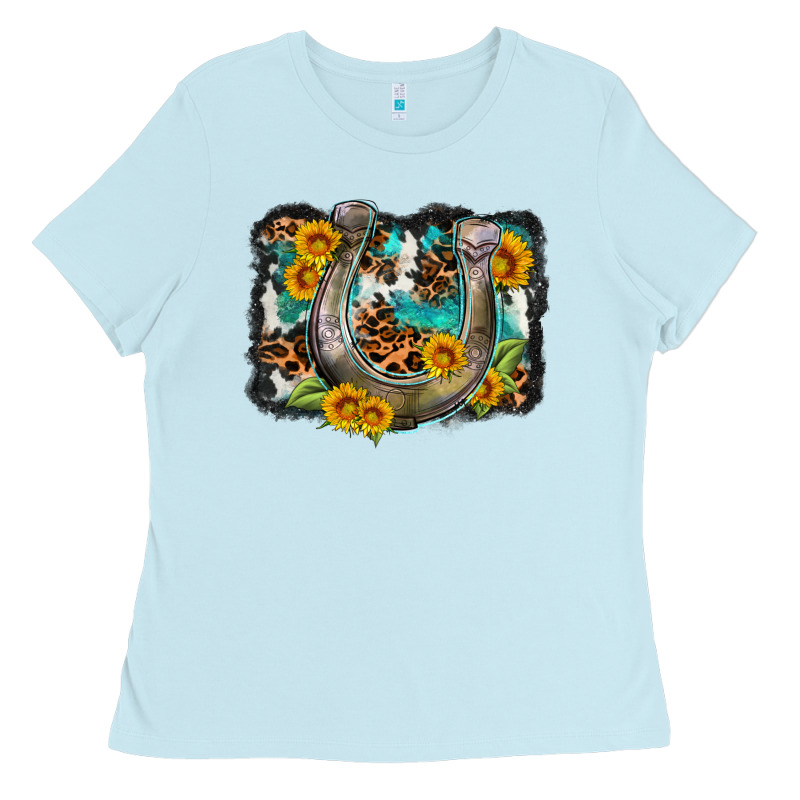 Western Leopard Cowhide Turquoise Background Horse Ladies Tee by OliviaCreatesArt | Teevron