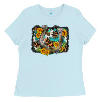 Baby Blue western leopard cowhide turquoise background horse Ladies Tee - OliviaCreatesArt