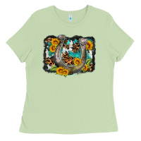Matcha western leopard cowhide turquoise background horse Ladies Tee - OliviaCreatesArt