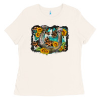 Bone western leopard cowhide turquoise background horse Ladies Tee - OliviaCreatesArt
