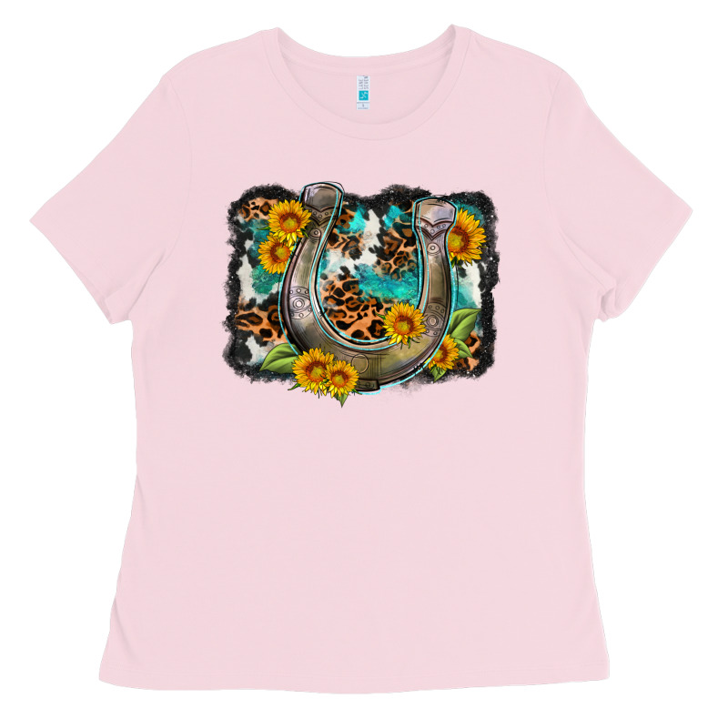 Western Leopard Cowhide Turquoise Background Horse Ladies Tee by OliviaCreatesArt | Teevron