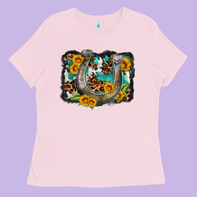 Western Leopard Cowhide Turquoise Background Horse Ladies Tee Designed By Oliviacreatesart