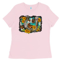 Bubblegum Pink western leopard cowhide turquoise background horse Ladies Tee - OliviaCreatesArt