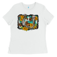 White western leopard cowhide turquoise background horse Ladies Tee - OliviaCreatesArt
