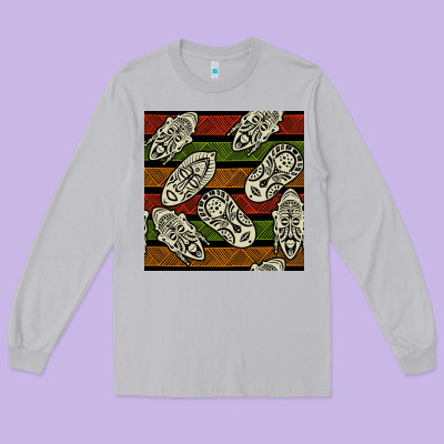 African Mask Seamless Pattern Long Sleeve Tee Designed By Bundleandbundleshop