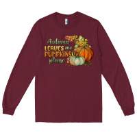 Burgundy autumn leaves and pumpkins please Long Sleeve Tee - BundleAndBundleShop
