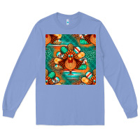 Colony Blue thanksgiving  turkey seamless pattern Long Sleeve Tee - BundleAndBundleShop