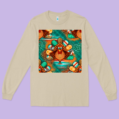 Thanksgiving  Turkey Seamless Pattern Long Sleeve Tee Designed By Bundleandbundleshop