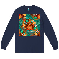 Navy thanksgiving  turkey seamless pattern Long Sleeve Tee - BundleAndBundleShop