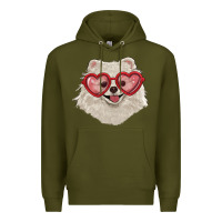 Army Green white pomeranian with love glasses Premium Hoodie - RanaPortraitStore