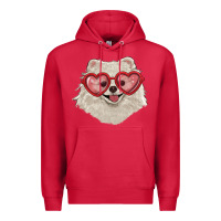 Cardinal white pomeranian with love glasses Premium Hoodie - RanaPortraitStore