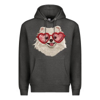 Charcoal Heather white pomeranian with love glasses Premium Hoodie - RanaPortraitStore