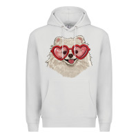 Dove Grey white pomeranian with love glasses Premium Hoodie - RanaPortraitStore