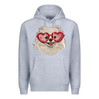 Heather Grey white pomeranian with love glasses Premium Hoodie - RanaPortraitStore
