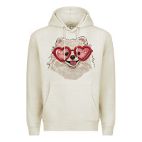 Oatmeal Heather white pomeranian with love glasses Premium Hoodie - RanaPortraitStore
