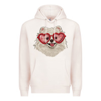 Pale Pink white pomeranian with love glasses Premium Hoodie - RanaPortraitStore