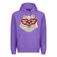 Purple white pomeranian with love glasses Premium Hoodie - RanaPortraitStore