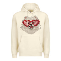 Sandshell white pomeranian with love glasses Premium Hoodie - RanaPortraitStore