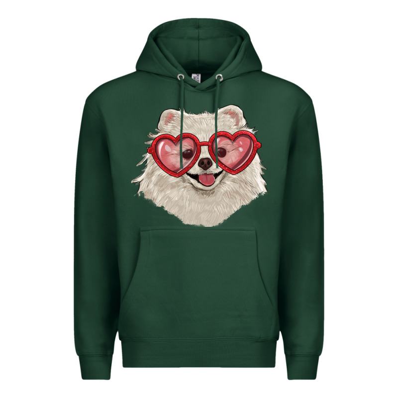 White Pomeranian With Love Glasses Premium Hoodie by RanaPortraitStore | Teevron