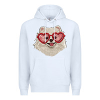 White white pomeranian with love glasses Premium Hoodie - RanaPortraitStore