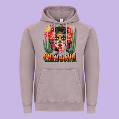 Chingona Sugar Skull Vintage Hoodie Designed By Bundleandbundleshop
