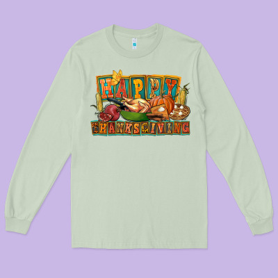 Happy Thanksgiving Long Sleeve Tee Designed By Fadigitalartstudio