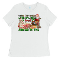 White torn between lookin like a snack and eatin one Ladies Tee - FaDigitalArtStudio