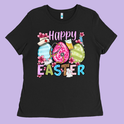 Happy Easter Eggs Ladies Tee Designed By Oliviacreatesart