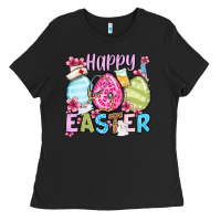 Black Happy Easter eggs Ladies Tee - OliviaCreatesArt