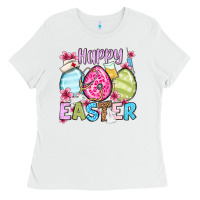 White Happy Easter eggs Ladies Tee - OliviaCreatesArt