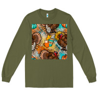 Army Green thanksgiving turkey seamless pattern Long Sleeve Tee - BundleAndBundleShop