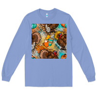 Colony Blue thanksgiving turkey seamless pattern Long Sleeve Tee - BundleAndBundleShop