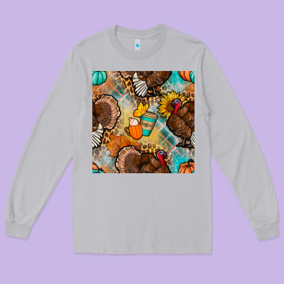 Thanksgiving Turkey Seamless Pattern Long Sleeve Tee Designed By Bundleandbundleshop