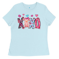 Baby Blue xoxo pig olivia Ladies Tee - OliviaCreatesArt