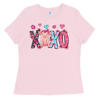 Bubblegum Pink xoxo pig olivia Ladies Tee - OliviaCreatesArt