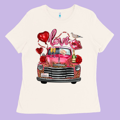 Western Valentines Day Truck Love Bird Letter Ladies Tee Designed By Fadigitalartstudio
