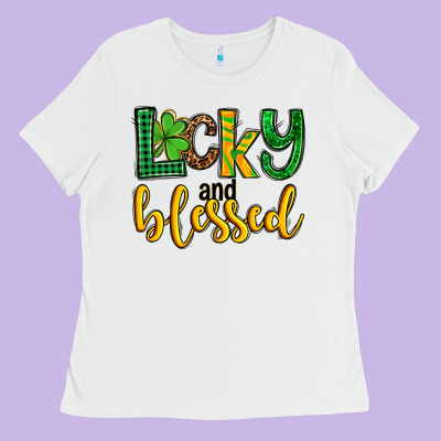 St. Patrick's Lucky And Blessed Ladies Tee Designed By Oliviacreatesart