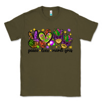 Army Green Peace Love Mardi Gras Classic Tee - HowdyJamesFarm