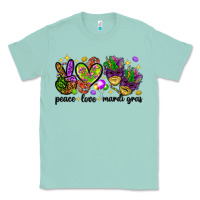 Seafoam Peace Love Mardi Gras Classic Tee - HowdyJamesFarm