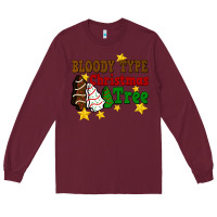 Burgundy Bloody Type Christmas Tree Long Sleeve Tee - FaDigitalArtStudio