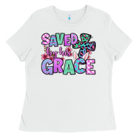 White Easter Day Saved by his grace Ladies Tee - OliviaCreatesArt