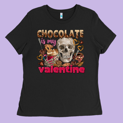 Skull Chocolate Is My Valentine Ladies Tee Designed By Fadigitalartstudio
