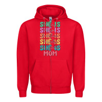 Red she is mom Zipper Hoodie - JahusDesignShop